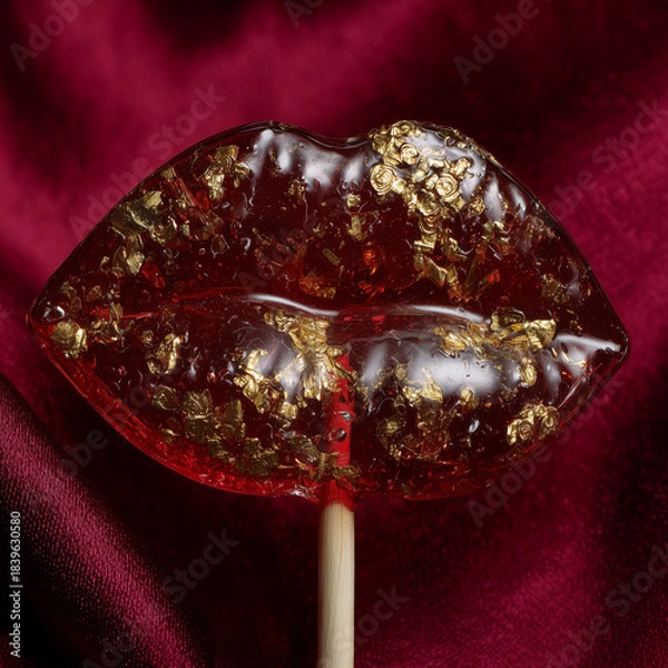 Fototapeta red lips shaped lollipop on stick