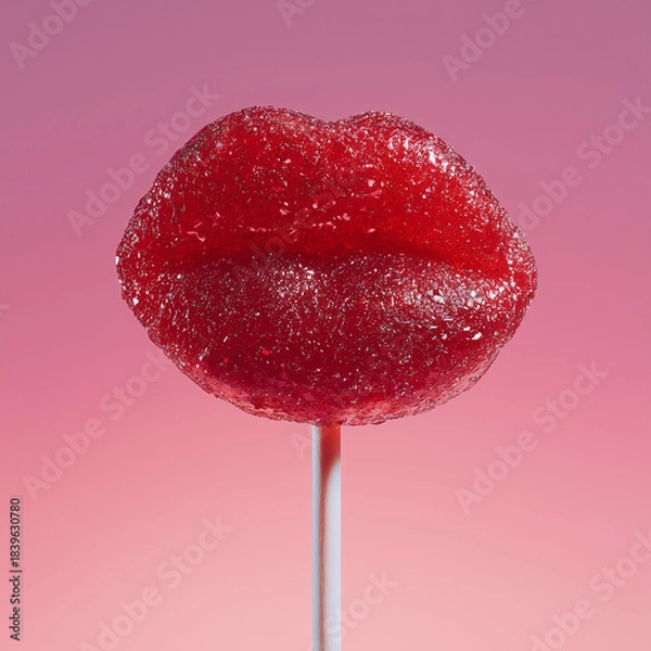 Fototapeta red lips shaped lollipop on stick