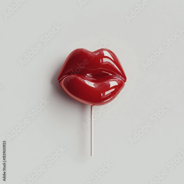 Fototapeta red lips shaped lollipop on stick