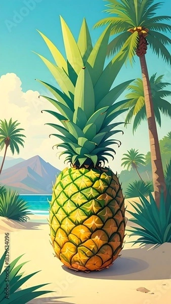 Obraz Vibrant pineapple on a tropical beach