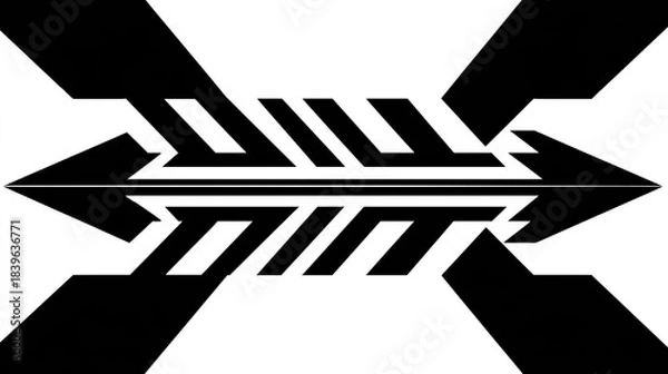 Fototapeta Symmetrical black arrow shapes create a dynamic abstract design.