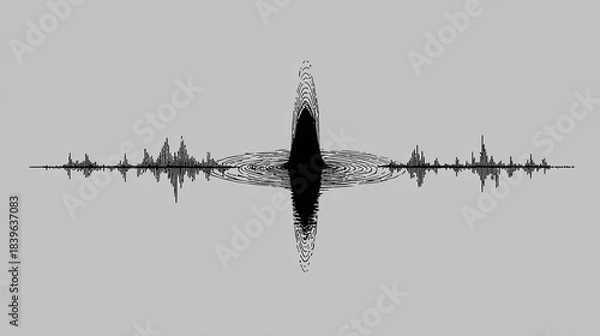 Fototapeta A sound wave graphic is reflected on water, creating ripples.