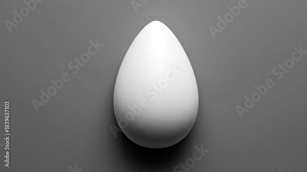 Fototapeta A single white egg rests on a plain gray surface.