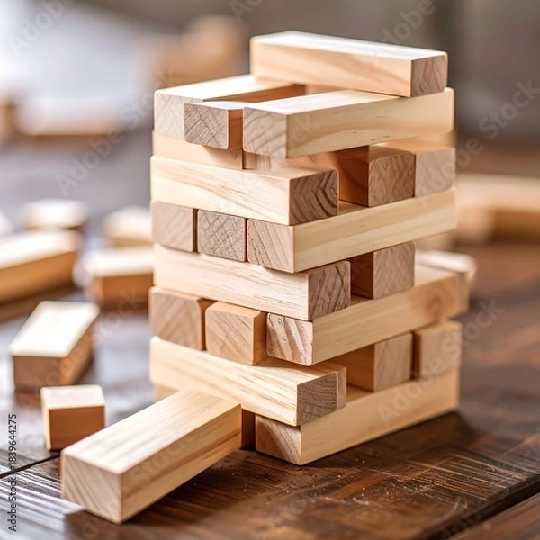 Obraz Wooden blocks tower on table
