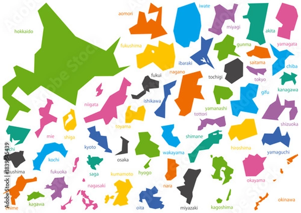 Obraz シンプルでグラフィカルな日本の47都道府県セット