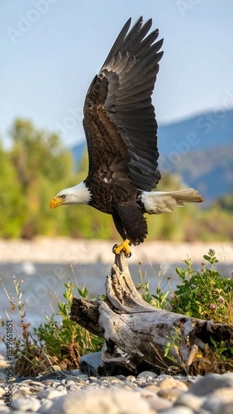 Obraz Bald eagle soaring over river