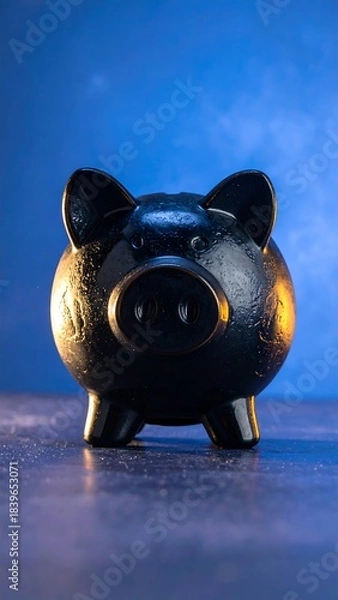 Obraz Black piggy bank, dramatic lighting