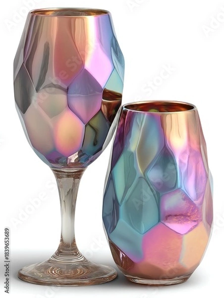 Fototapeta Two champagne glasses crafted with luminous pearl-like surfaces that shimmer under gentle lighting