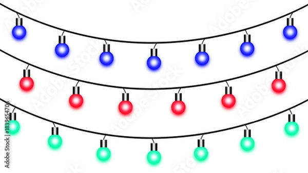 Fototapeta Red, green and blue glowing light bulb illustration, clean isolated transparent background, modern RGB energy concept, glossy editable vector AI artwork for digital and creative design