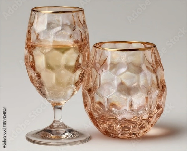 Fototapeta Intricately designed glassware combining crystal clarity with elegant metallic opal-inspired artistry