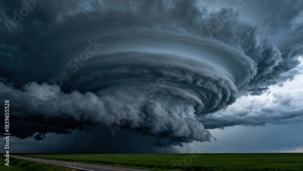 Fototapeta Massive Supercell Storm Over Open Landscape