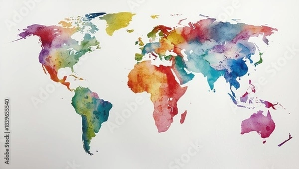 Fototapeta Colorful Watercolor World Map
