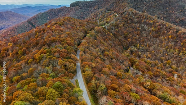 Obraz Aerial view of fall colors in the mountains