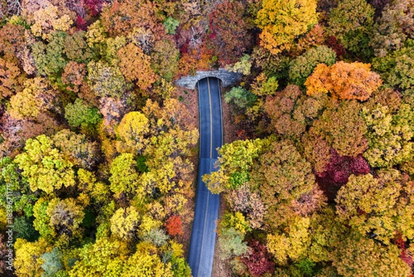 Obraz Aerial view of fall colors in the mountains