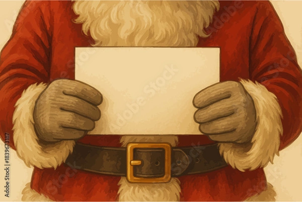 Fototapeta Santa Claus holding a blank piece of paper, write a letter to Santa Claus. Vector illustration