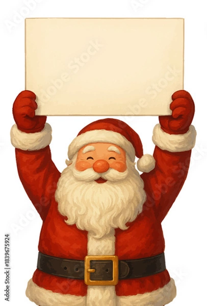Fototapeta Santa Claus holding up a blank piece of paper, write a letter to Santa Claus. Isolated vector illustration on transparent background.