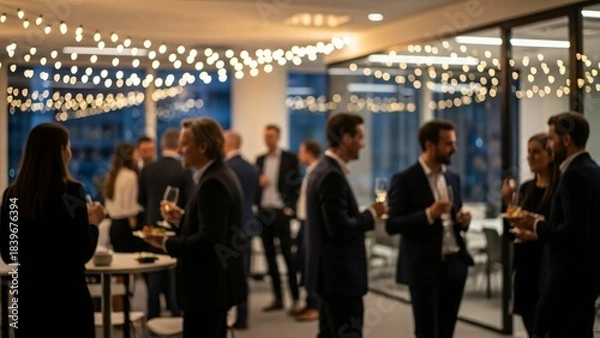 Fototapeta Networking Event Success Business Professionals Connecting Corporate Party Celebration Night Atmosphere