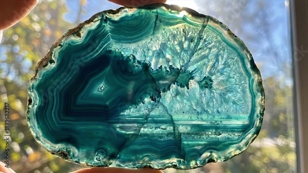 Fototapeta Polished Blue Agate Slice Close-up Window View