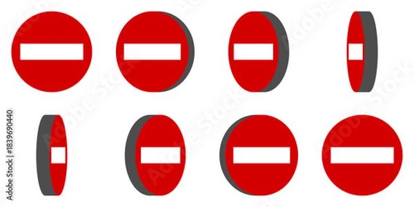 Fototapeta 8 Frame Sprite Sheet of Red and White Round Stop Sign Do Not Enter or Closed Symbol Icon Set for Game or App Animation. Vector Image.