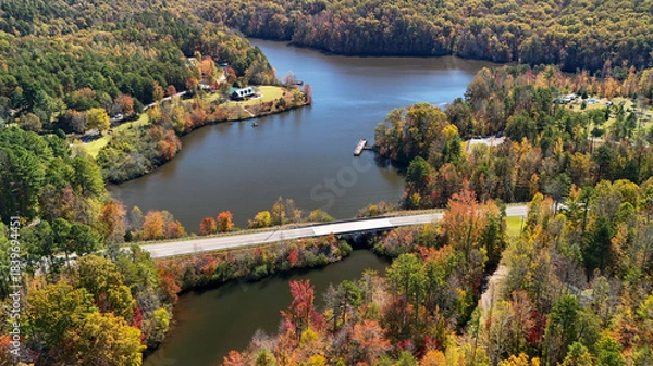 Obraz Aerial view of fall colors in mountains
