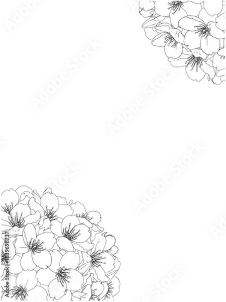 Obraz さくらのブーケ風フレーム①黒線画_縦