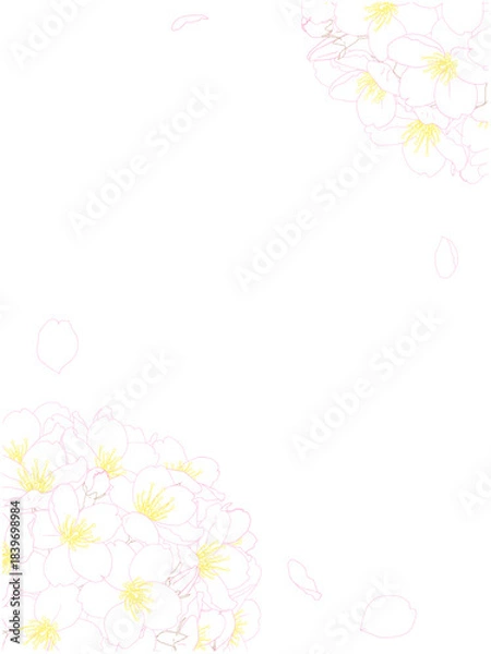 Obraz さくらのブーケ風フレーム②カラー線画_花びら_縦