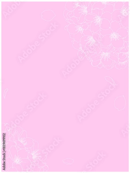 Fototapeta さくらのブーケ風フレーム②白線画_花びら_縦