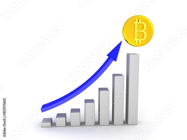 Fototapeta 3D column graph showing the growth of bitcoin