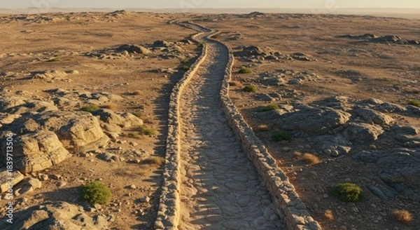 Obraz Ancient Stone Path Winding Through Arid Desert Landscape