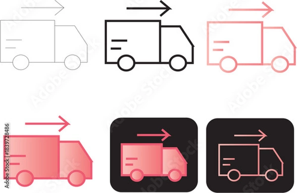 Fototapeta Set of minimalist truck icons with arrows, symbolizing logistics, delivery, and transportation services for e-commerce and cargo businesses