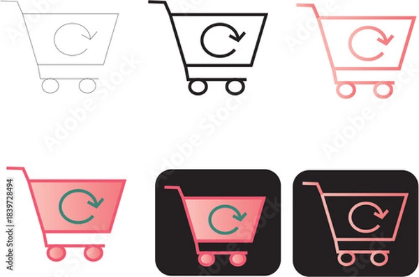 Fototapeta Clean and Modern Shopping Cart Icons with Refresh Symbol for E-commerce and Retail Graphics
