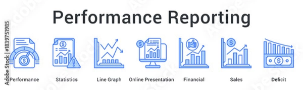Obraz Performance reporting displaying statistics and graphs in online presentations showing financial sales and deficit analysis.