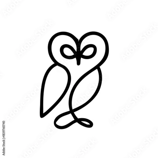 Fototapeta Abstract monoline owl formed by a single looping continuous line, artistic yet minimal