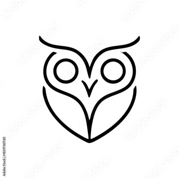 Fototapeta Clean owl logo, smooth continuous lines forming eyes, beak, and wings, perfect symmetry