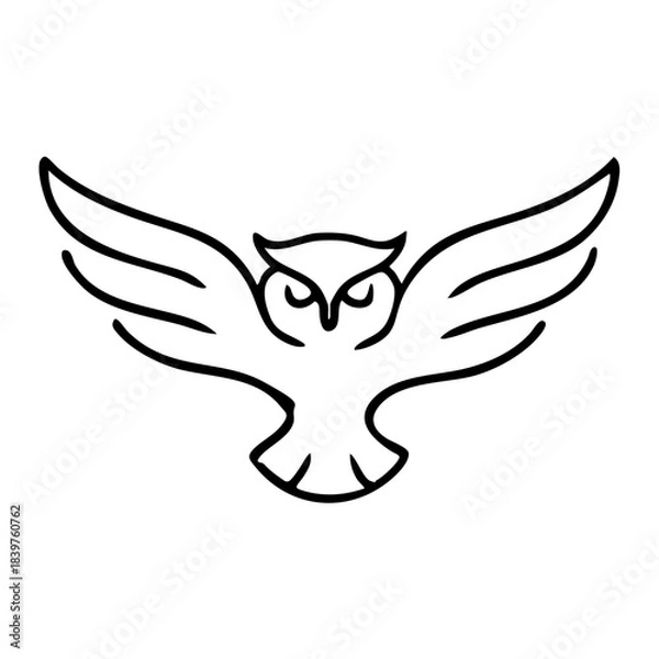 Fototapeta flying owl silhouette, wide wings with smooth linear flow