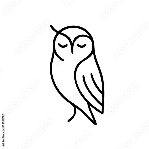 Fototapeta Thin elegant monoline owl with abstract wing shapes, balanced composition