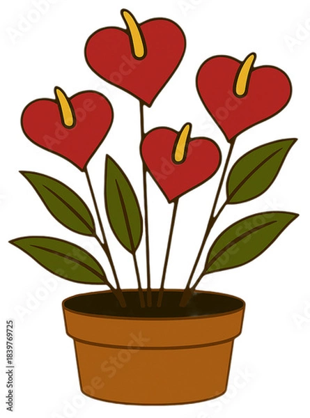 Obraz Anthurium Potted Plant Illustration