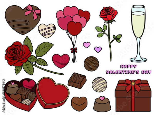 Fototapeta バレンタインの素材セットC  〈輪郭あり〉