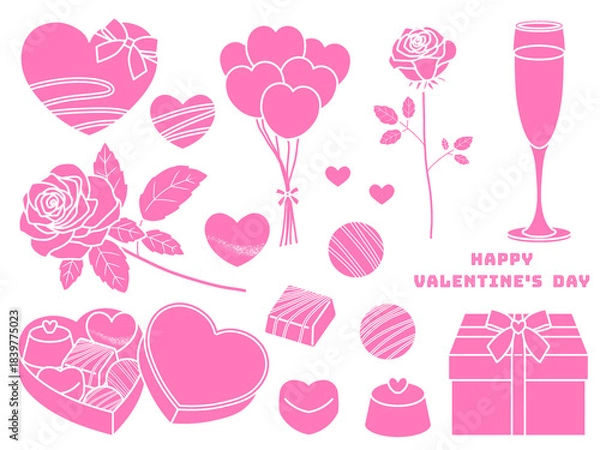 Fototapeta バレンタインの素材セットE-1  〈ピンクのステンシル〉