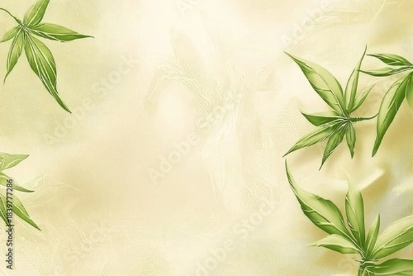 Fototapeta light green leaves with delicate lines on light yellow background for minimal natural vector design