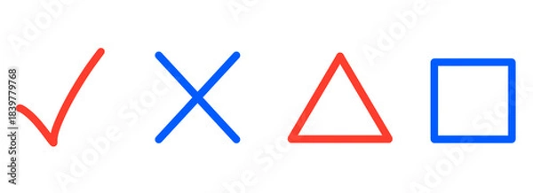Fototapeta シンプルなチェック・ばつ・三角・四角マーク