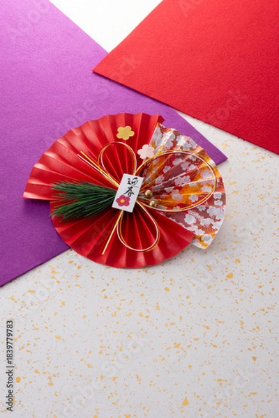 Obraz 正月飾りと和風の敷物のイメージ