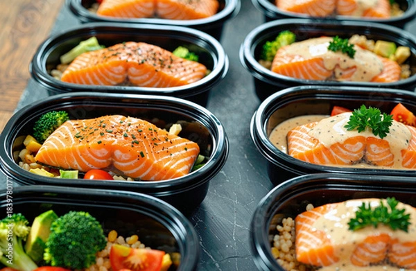 Fototapeta Salmon and broccoli
