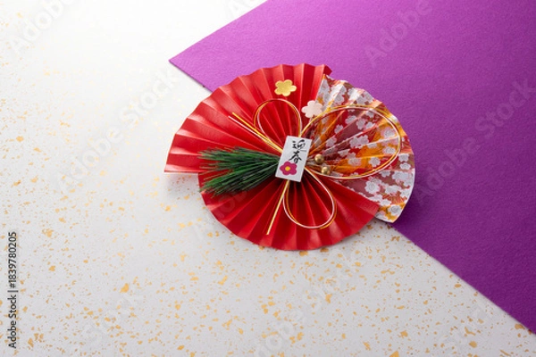 Obraz 正月飾りと和風の敷物のイメージ
