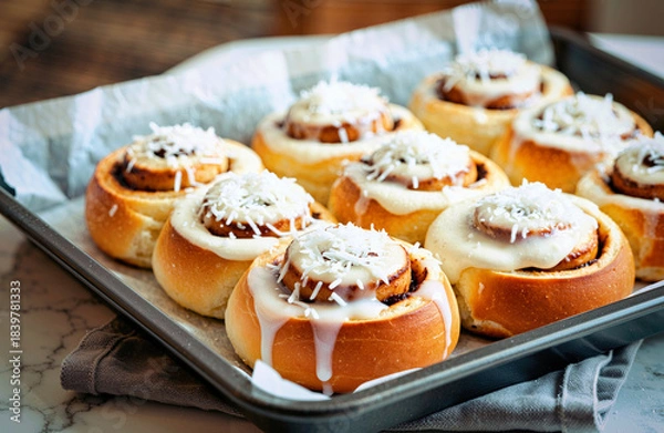 Fototapeta Cinnamon rolls icing