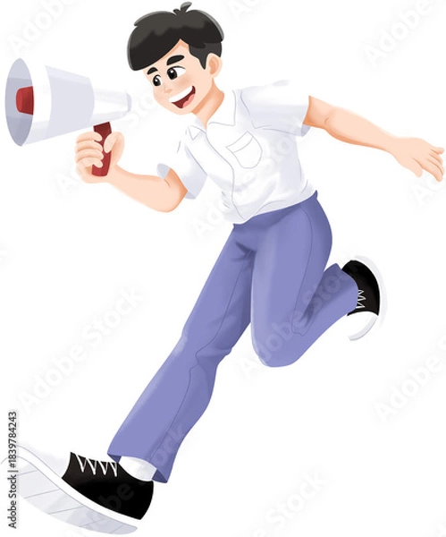 Fototapeta Male Student Holding Megaphone Illustration