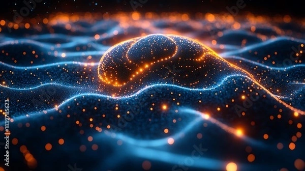 Obraz Abstract Digital Waveform with Glowing Particles and Energy Flow.