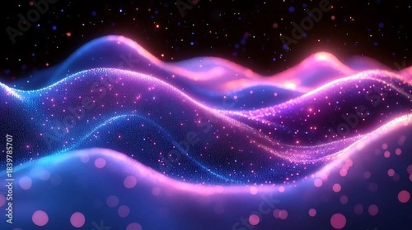 Obraz Abstract Neon Waves Flowing Through Cosmic Particles.