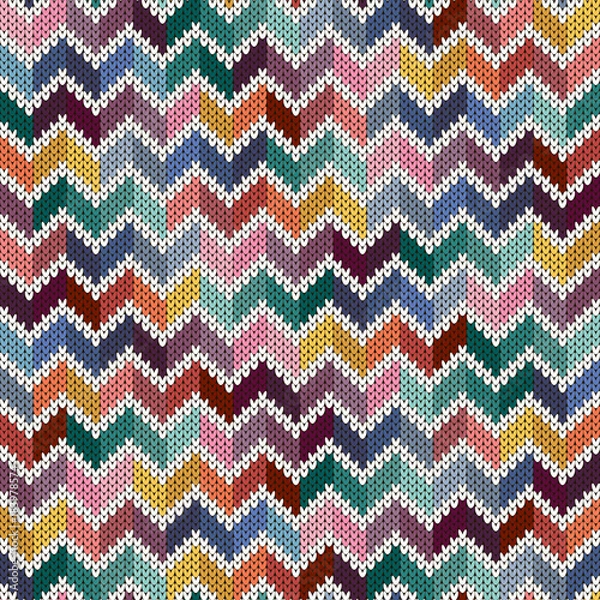 Fototapeta Seamless knitted geometric multicolor pattern