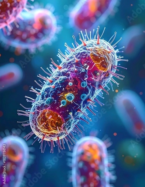 Fototapeta Close-up view of a vibrant, microscopic pathogen